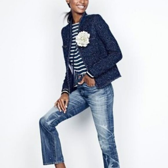 Armani Collezioni zip-up tweed jacket Blue Tweed Jacket